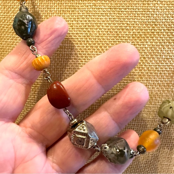 Multi-color Boho Genuine Gemstone & Glass beaded Necklace red, green, yellow - Picture 4 of 11